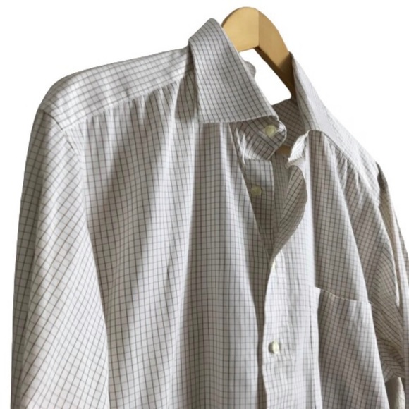 Hickey Freeman Cotton Plaid‎ Button Up Shirt 16 - 34 Business Casual Lightweight - Picture 2 of 7